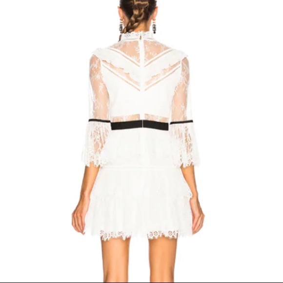 Self-Portrait White Fine Lace Mini Dress Size 2 - Picture 3 of 14